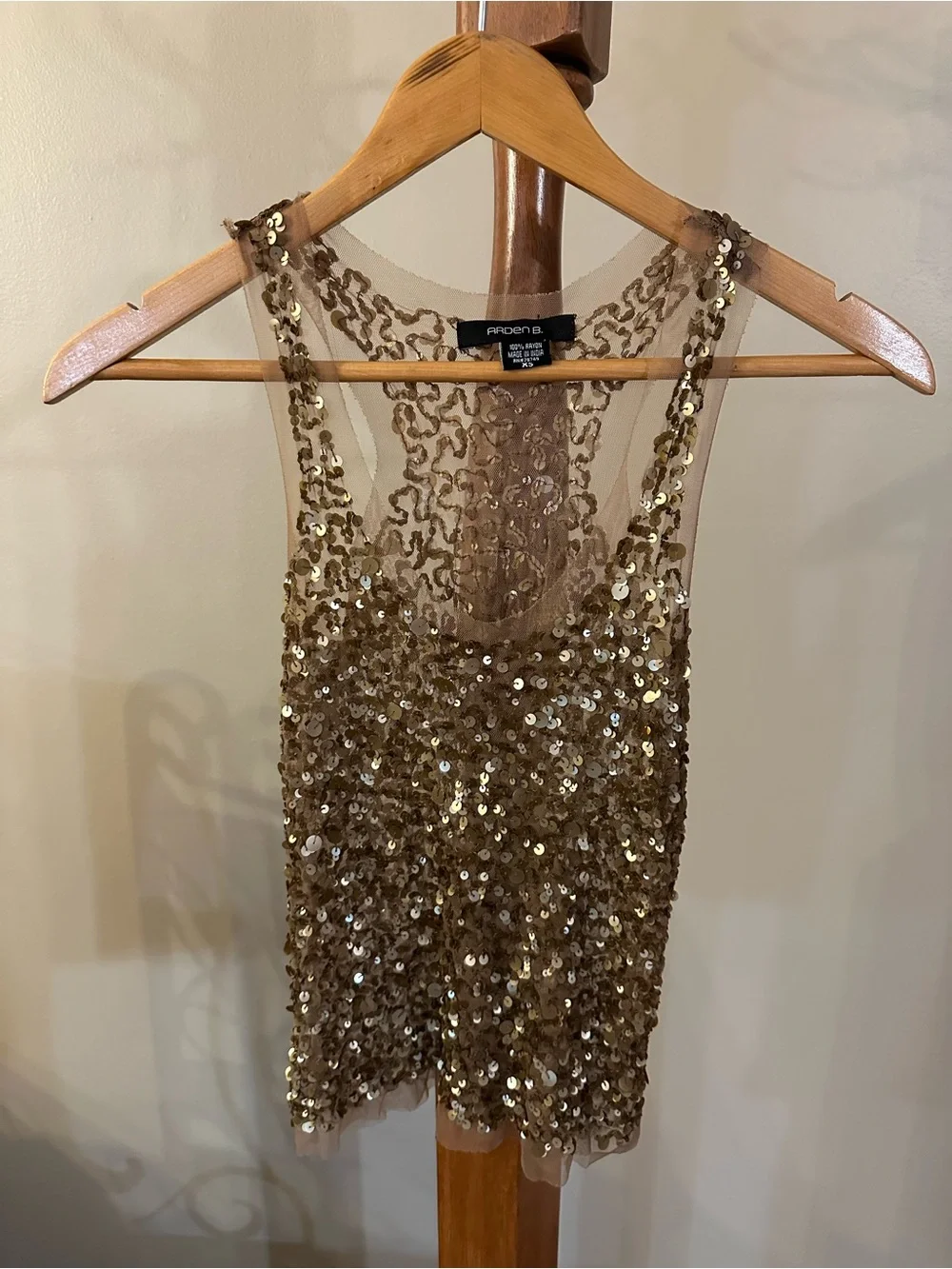 Arden B Gold Sequin Mesh Tank Top